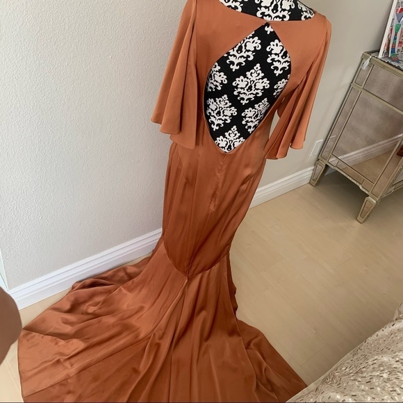 Zac Posen Open Back Evening Gown SZ 12 NWOT Copper Caramel Mermaid Flutter - Picture 2 of 11